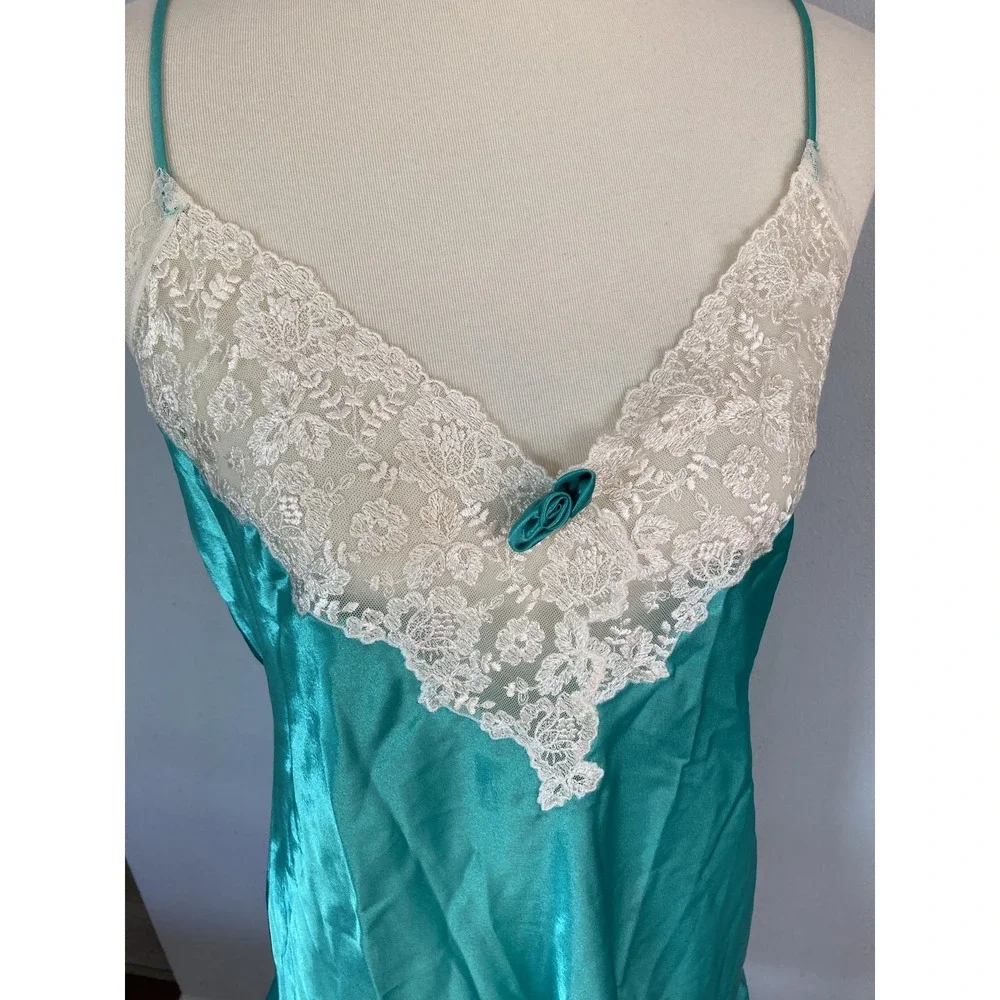 Vtg Victorias Secret Nightie Women L Satin Lace Gold Label Ruffle Hem Babydoll